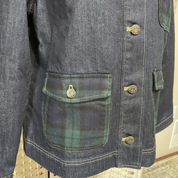 Pendleton Denim Jacket Women’s Size S Dark Blue With Wool Plaid Pockets ALTERED - Picture 5 of 11